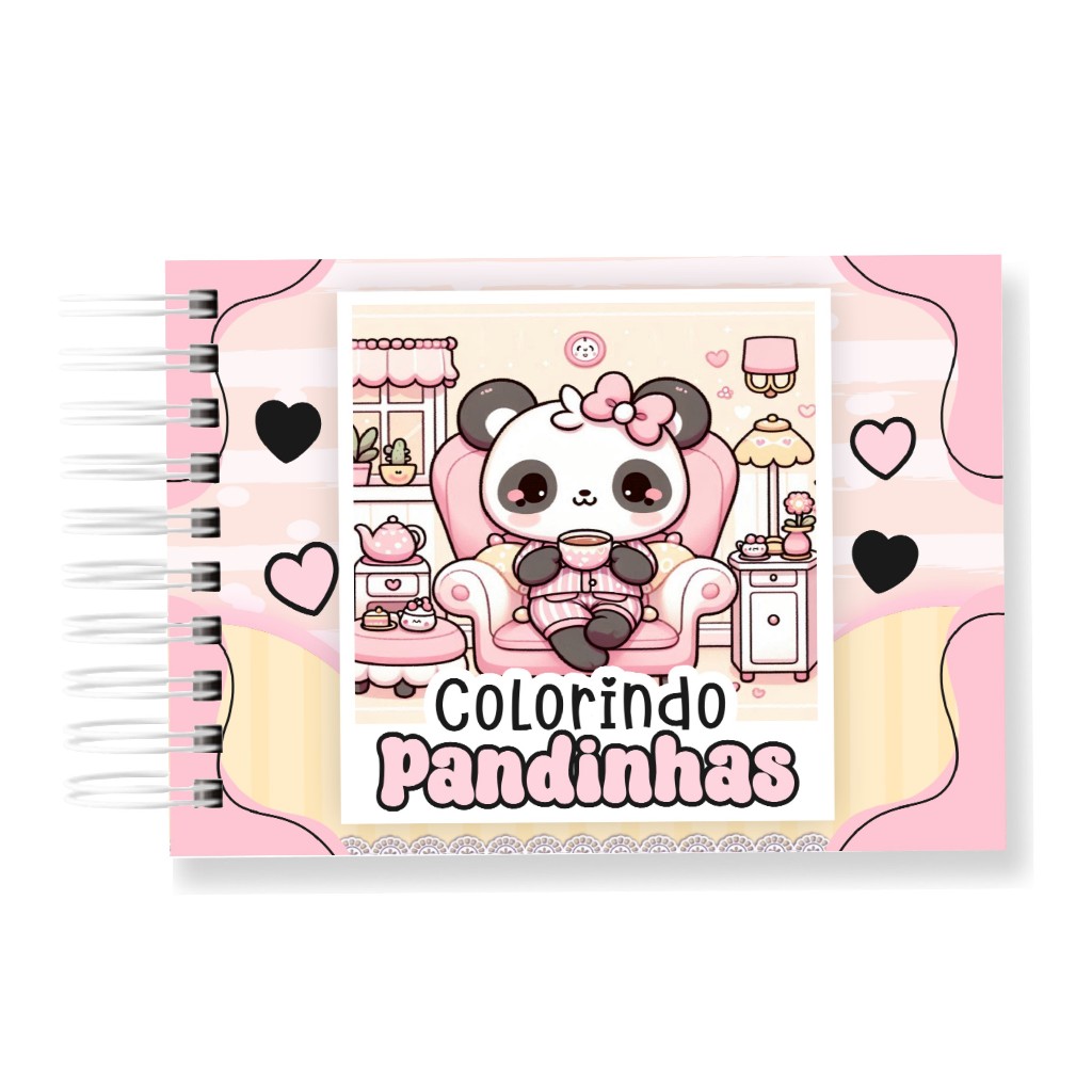 Livro de Colorir Panda 50 Folhas 180G Caderno de Desenho Pintura Coloring Book SEM PERSONALIZAÇÃO