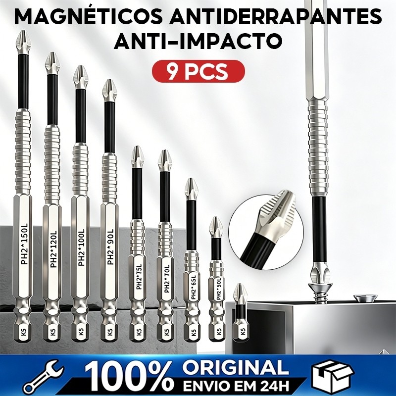 9-bit ph2 magnetic, non-slip, impact-resistant, alloy s2 screwdriver bit set.