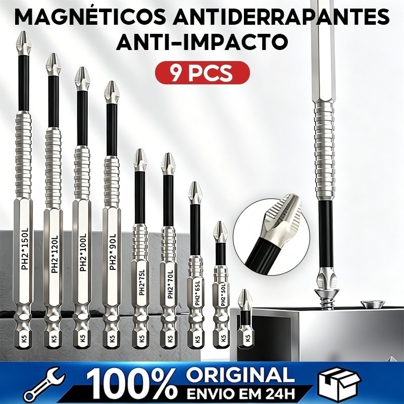 9-bit ph2 magnetic, non-slip, impact-resistant, alloy s2 screwdriver bit set.