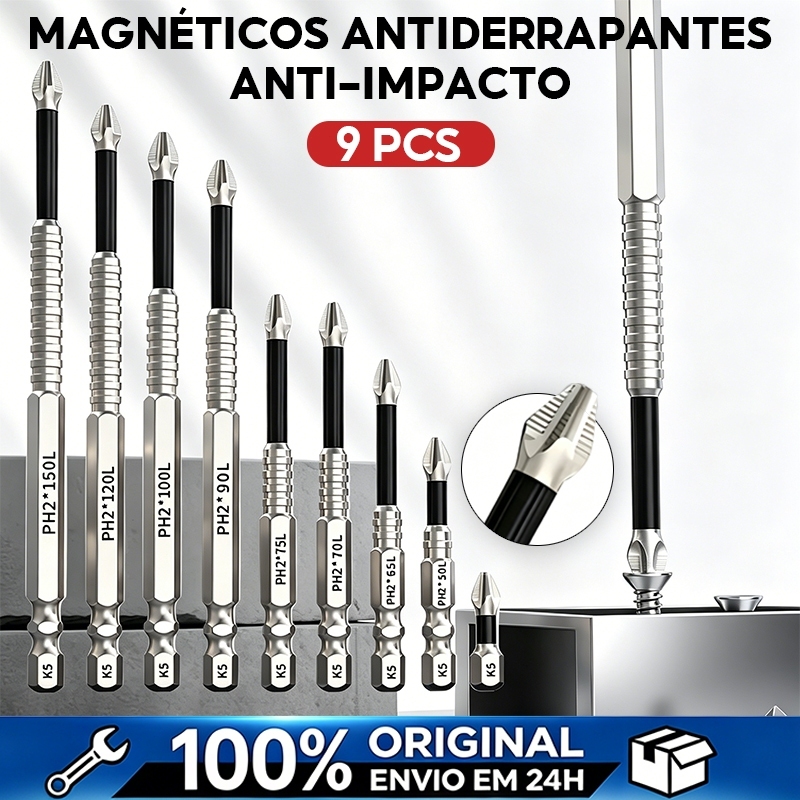 9-bit ph2 magnetic, non-slip, impact-resistant, alloy s2 screwdriver bit set.