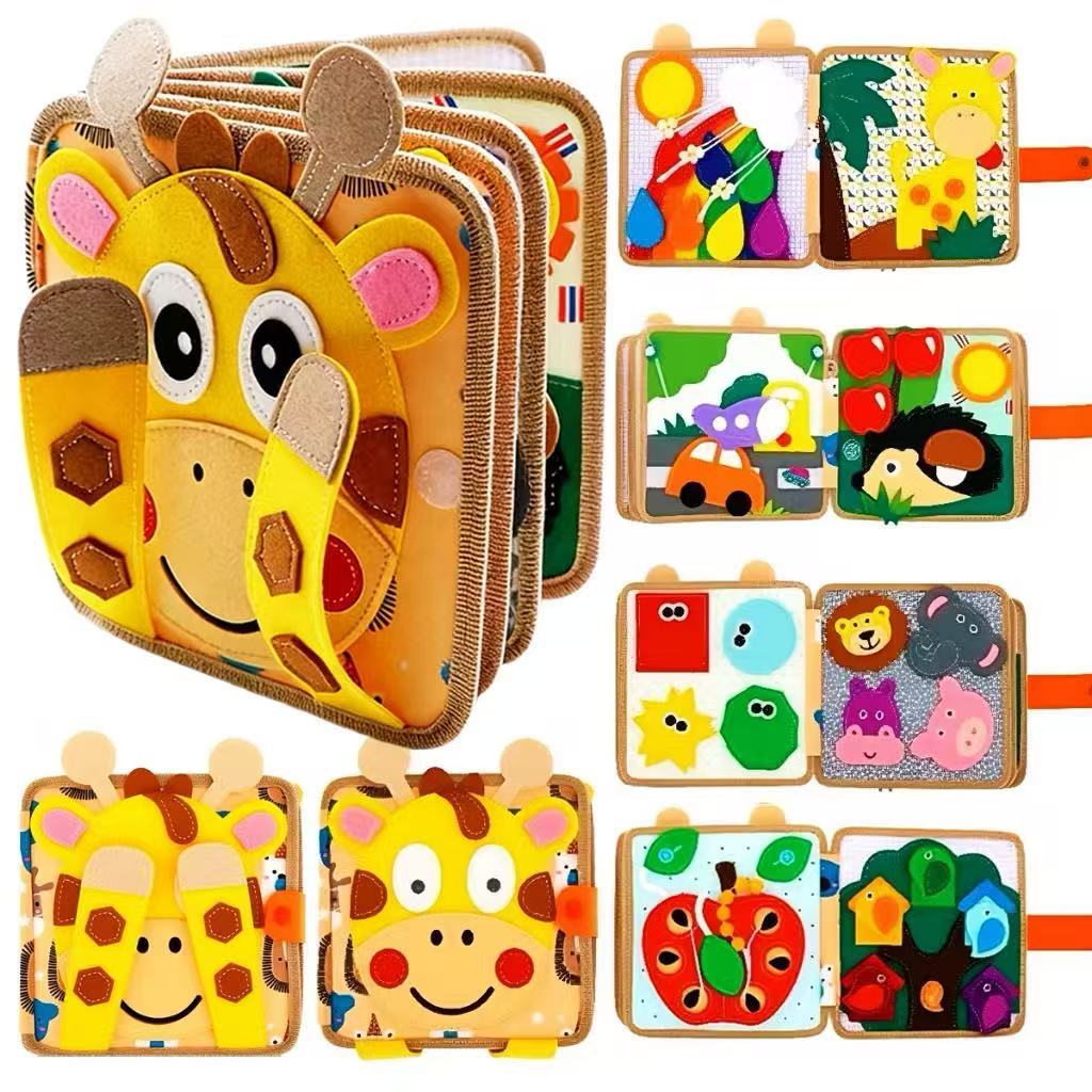 Livro Silencioso Montessori para Crianças, Livro Ocupado de Tecido Feltro, Brinquedo Sensorial de Viagem com Atividades