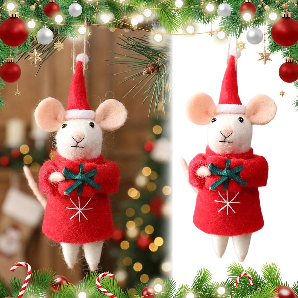 Enfeite De Natal Do Dallas Felt Mouse , Decoração Suspensa De Ratos De Lã Feitos À Mão , Pingente De Boneca De Feltro Co