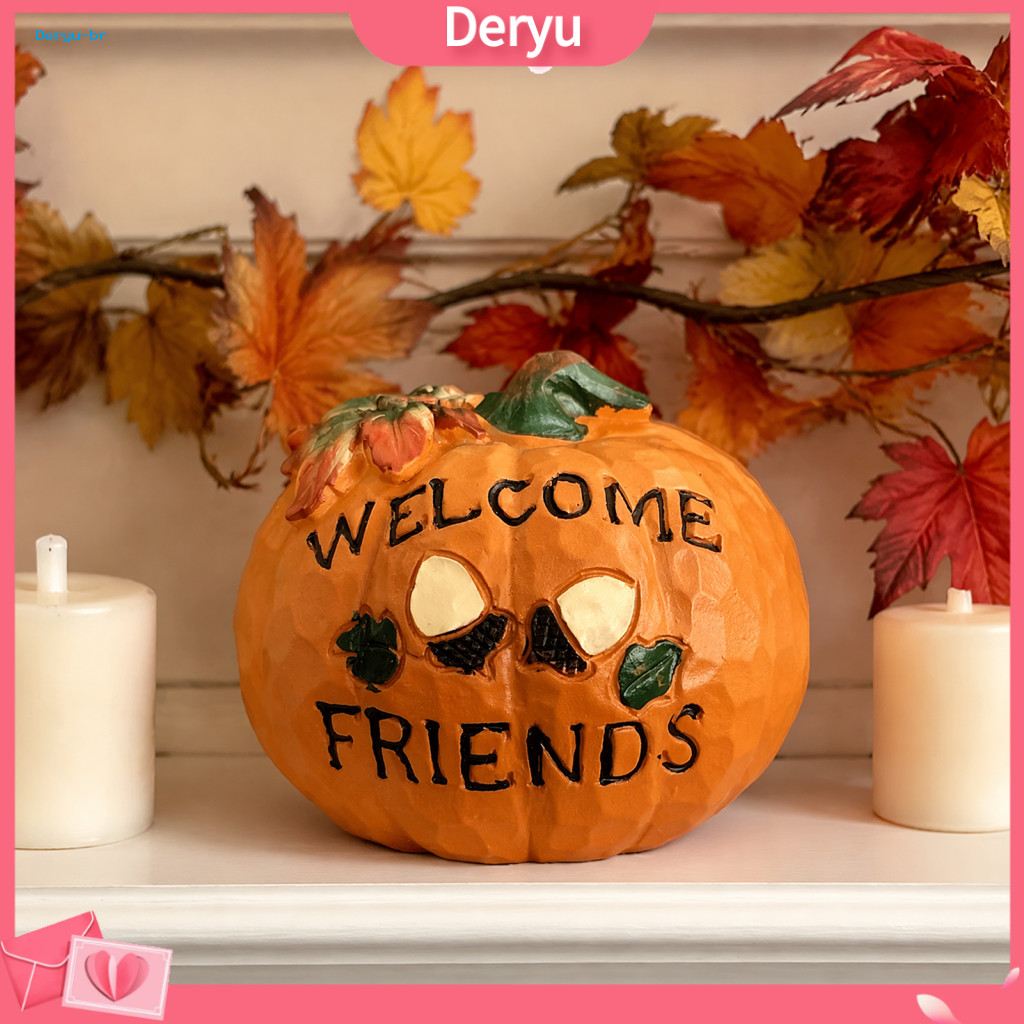 Autumn Pumpkin Resin Ornaments Hand Painted Holiday Table Centerpieces Harvest Halloween Figurine Welcome Ornament for E