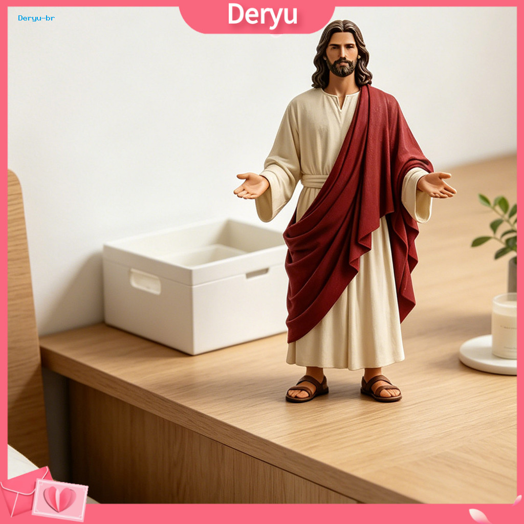 Cream Robe Red Cape Jesus 5 Inch Hand-painted Figurine with Open Arms – Resin Christian Statue for Home Decor Spiritua