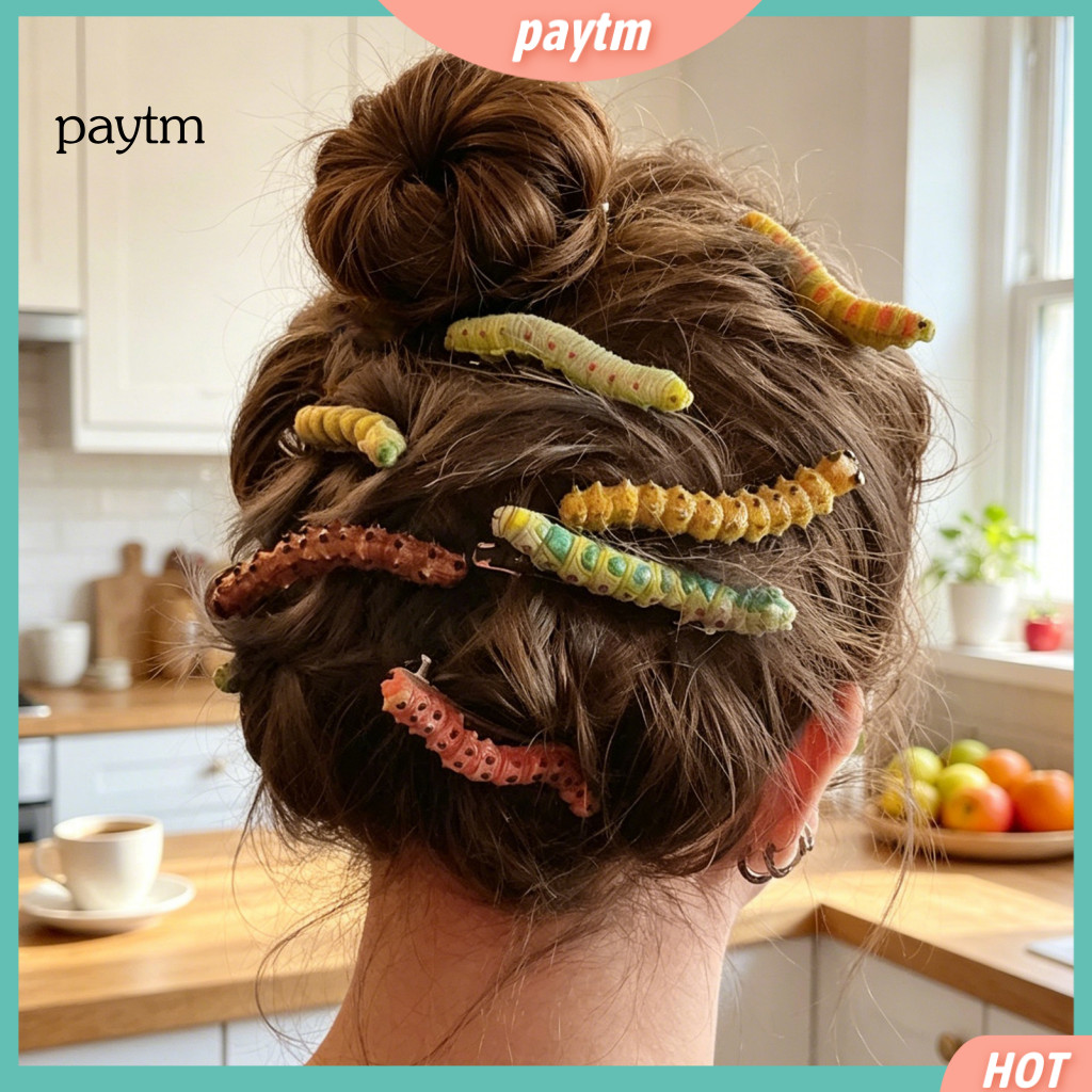 Cute Resin Hair Pins Small Accessories Halloween Caterpillar Clips Hand-painted 3d Spooky Headpiece for Party Funny and