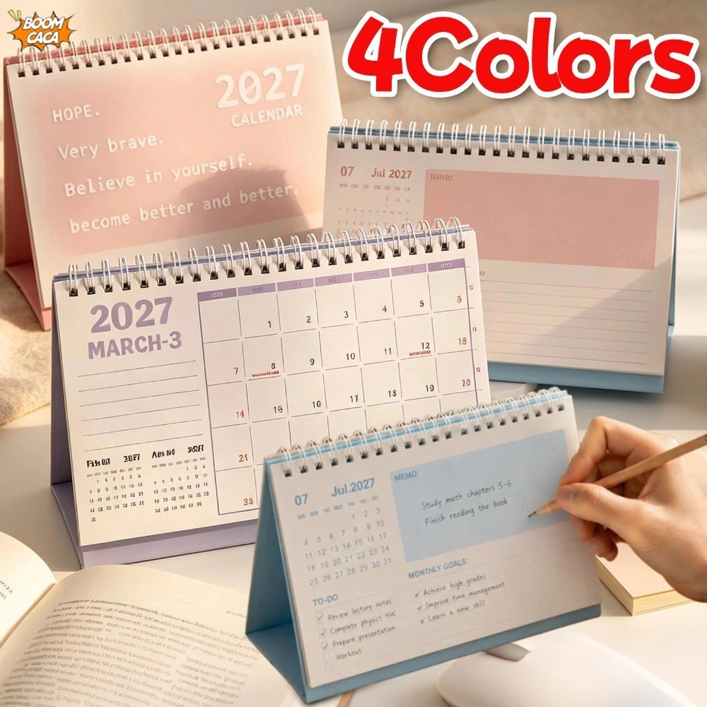 2027 Macaron Color Standing Desk Calendar Coreano Ins Style Fosco Transparente Planejador Mensal Com Memo To-do Seção Al