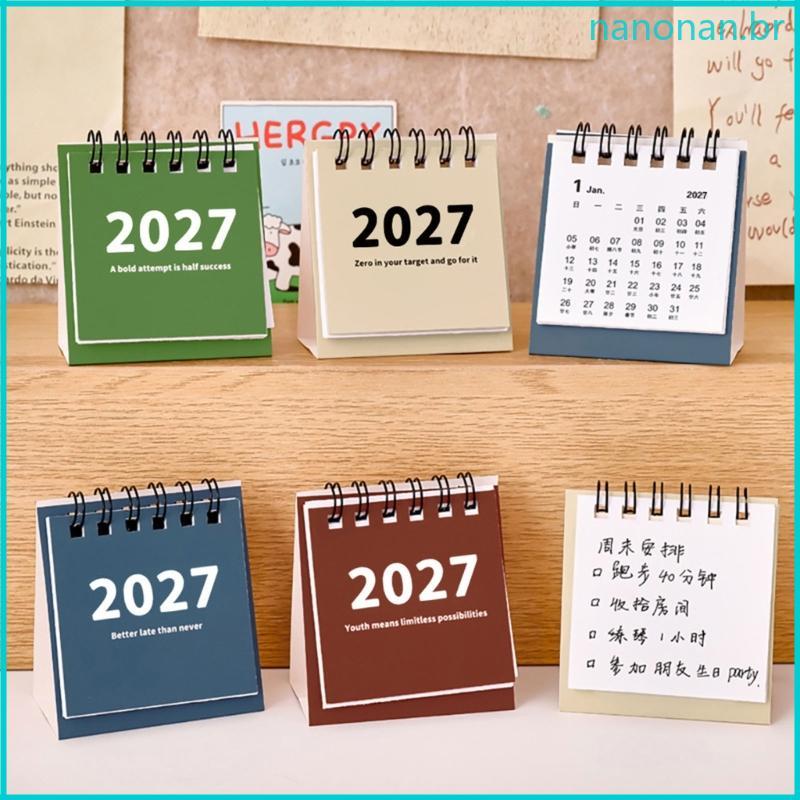 Small Desk Calendar 2027 Wirebound Standing Flip Para Verificação Data, Escrita E Planejamento Escritório Dom