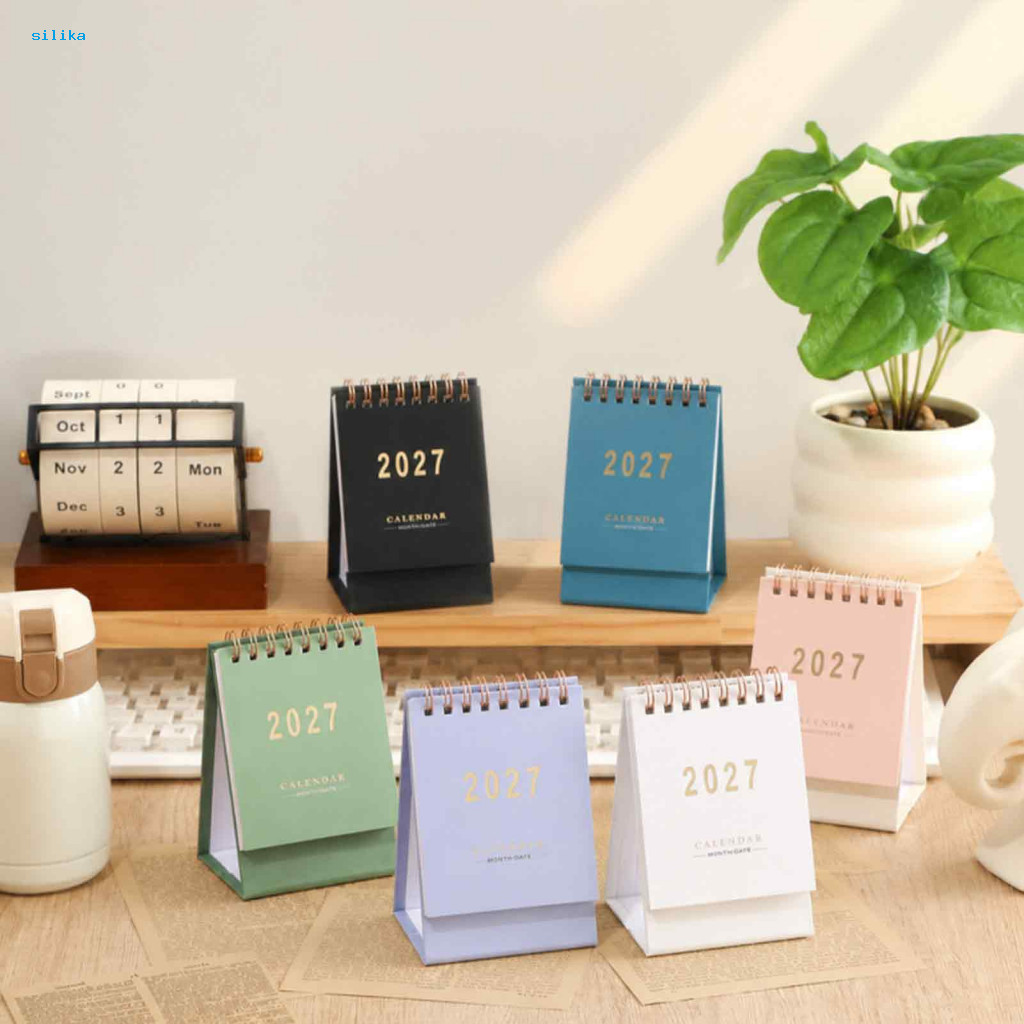 Standing Monthly Planner for Office Small Desk Calendar 2027 2028 Minimalist English Desktop with Gold Foil Cover Thick