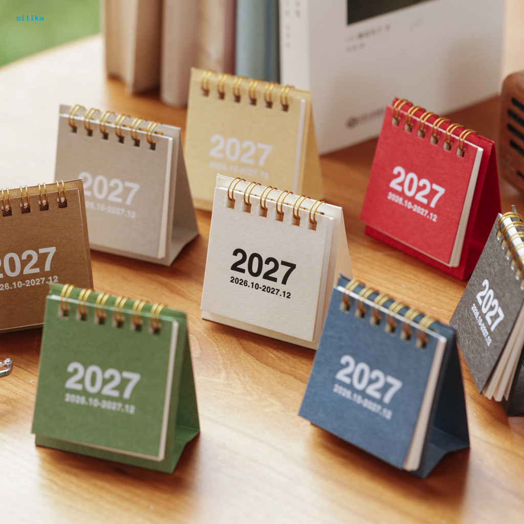 Compact Table Calendar for Home Mini Desk 2027 2026-2027 14-month Small Standing Flip with Twin-wire Binding for for Sou