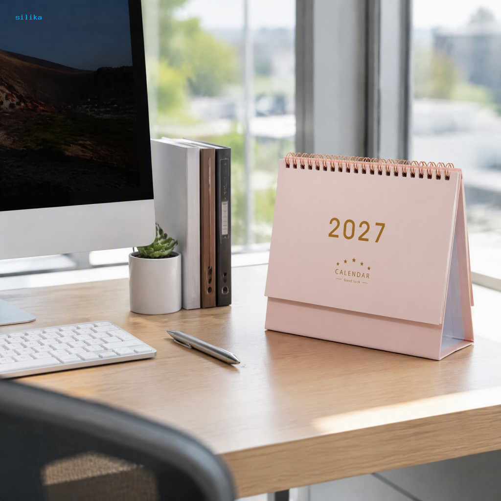 Desk Calendar for Planning Simple Table 2027 Standing Flip Minimalist Gold Foil Monthly Planner Thick Paper Desktop for