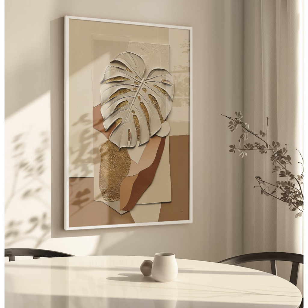 Quadro Abstrato Folhagem Com Moldura E Vidro Quadro Decorativo Sala Escritório Efeito 3D Colagem