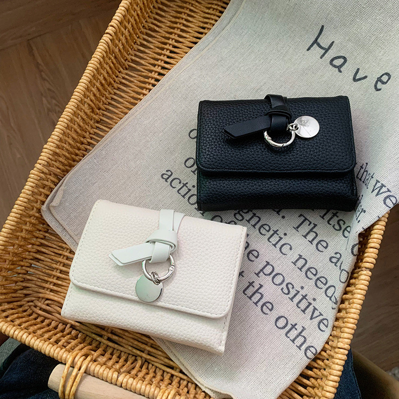 Simples versão coreana cor sólida rendas Tri-Fold curto zíper fivela Horizontal curto estilo japonês carteira Caibu