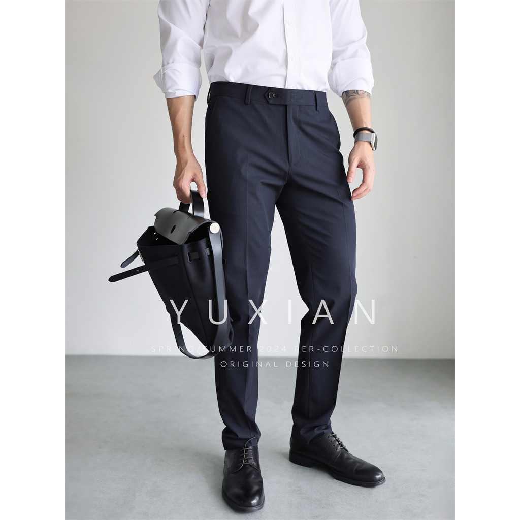 [LYCRA Stretch] Hard Core Cool Feeling CoolMax Calças Absorção de Umidade Secagem Rápida Business Slim-Fit T
