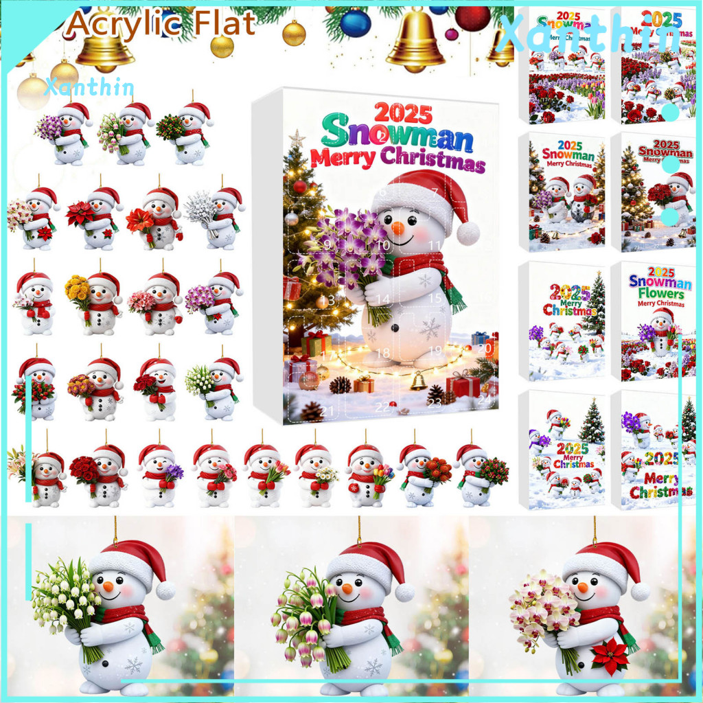 Christmas Countdown Decoration 2025 Snowman Advent Calendar for Kids – 24-day with Acrylic Ornaments Multifunctional H