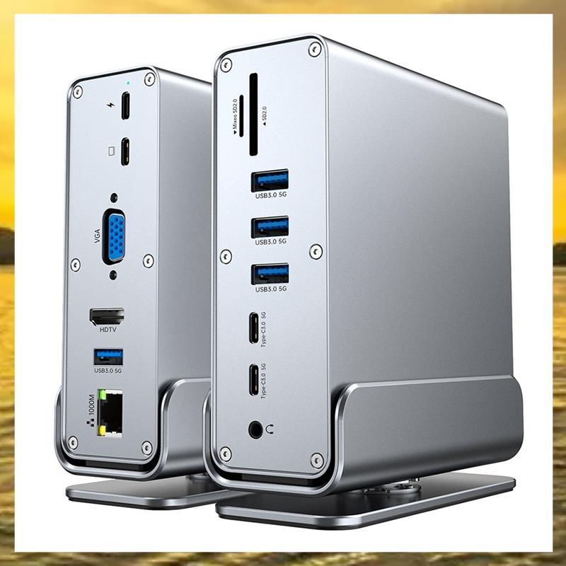 (Vko) 13 Em 1 USB C HUB Docking Staion Dock Multi-Port 3.0 4K @ 60Hz-Adaptador De Áudio VGA RJ45 Compatível De 3.5 Mm Pa