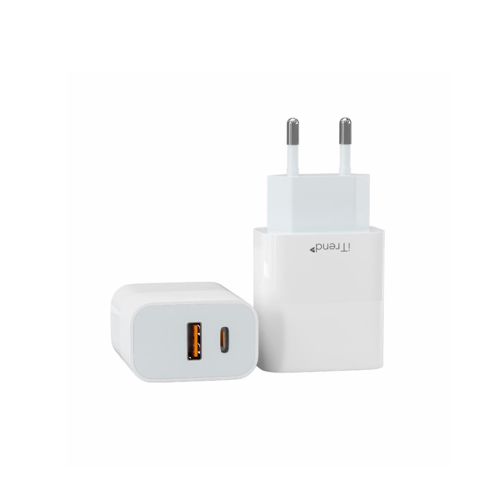 Carregador De Parede ITREND USB-A + USB-C 25W Quick Charge 3.0 PD Carregamento Rápido Branco