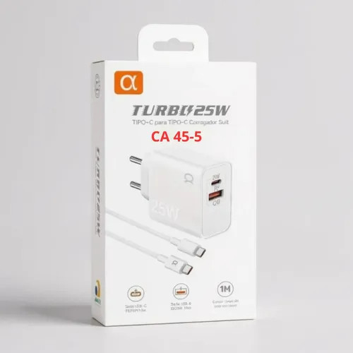 Carregador Turbo 25W PD A’Gold CA48-5 USB + USB-C Carga Rápida Power Delivery Quick Charge Cabo Tipo C Bivolt Anatel