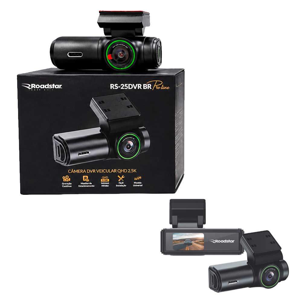Câmera Interna 2.5K FHD 1080p Dashcam RS-25BR DVR - Tela LCD IPS 1.47