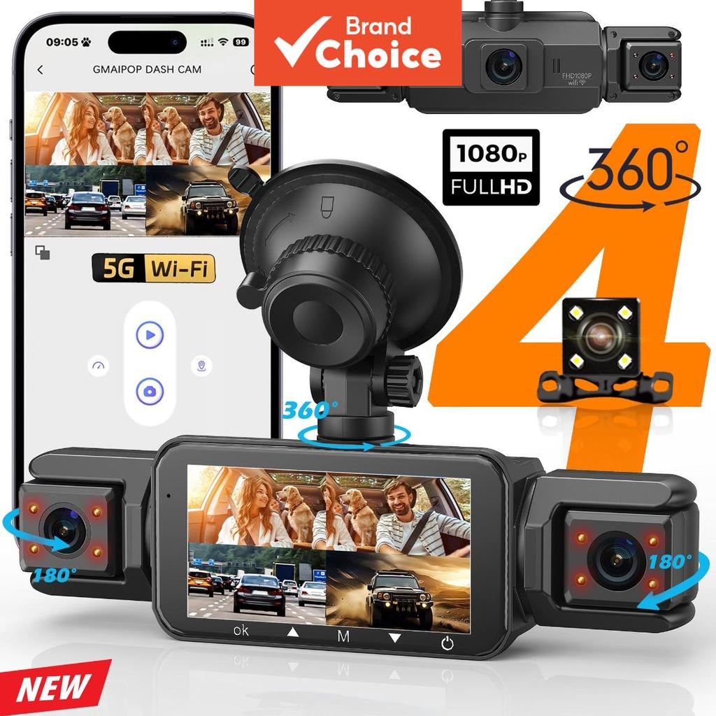 WIFI Dashcam Para Carros 4 Canais Fhd 1080p Visão Noturna Loop Record Adicionar Kit Hardwire Câmera De Estacionamento De