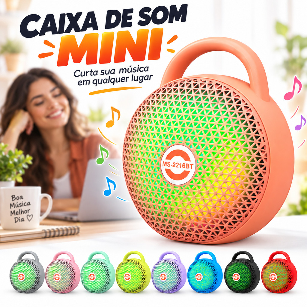 Potente Caixa De Som Wireless Bluetooth 5.3，LED RGB Flutuante，Compatível com Pen-drive USB，Portátil para Viagens