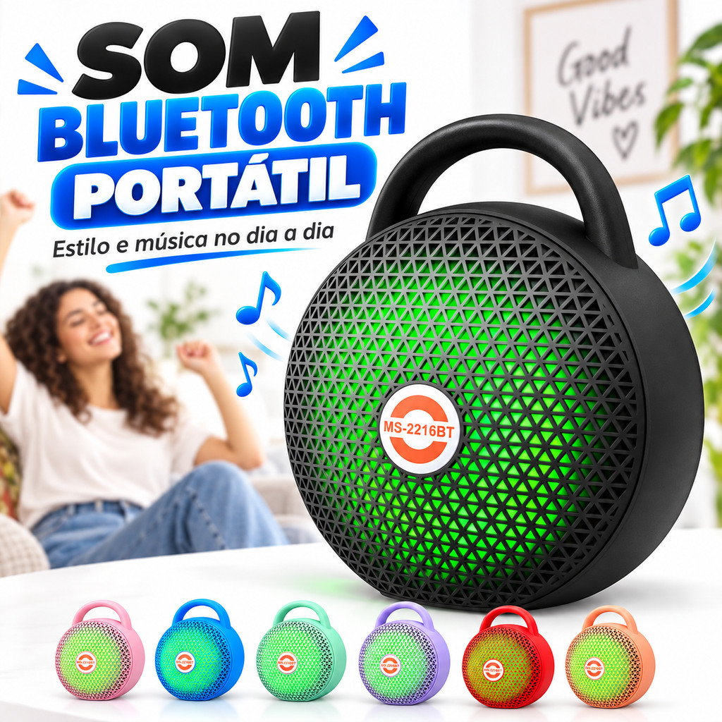 Potente Caixa De Som Wireless Bluetooth 5.3，LED RGB Flutuante，Compatível com Pen-drive USB，Portátil para Viagens