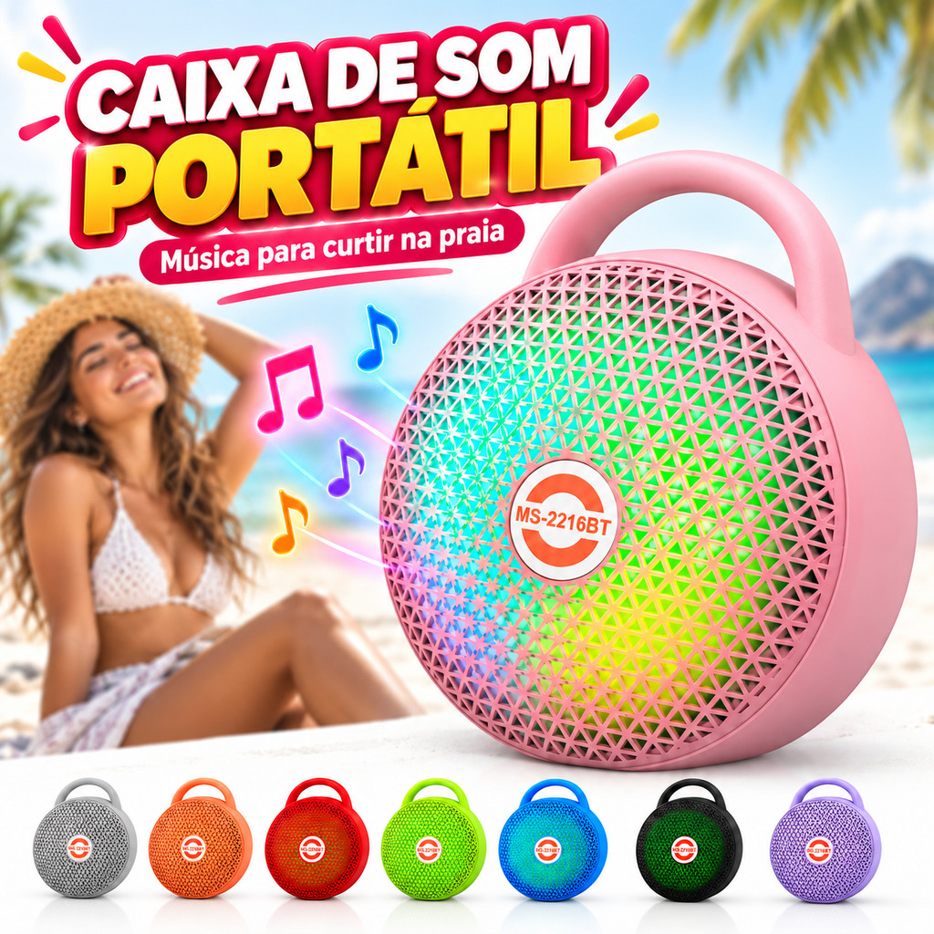 Potente Caixa De Som Wireless Bluetooth 5.3，LED RGB Flutuante，Compatível com Pen-drive USB，Portátil para Viagens