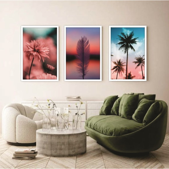 Quadros Decorativo Mosaico 30X50 3 peças Mdf Alta Resolução Full HD