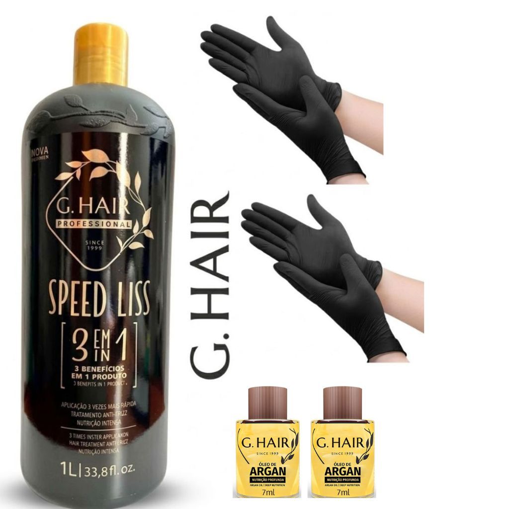 G.Hair - Escova Progressiva Salão Speed Liss Antifrizz 1L GANHE DOIS PAR DE LUVAS DA MARCO BONI+ 2 OLEOS