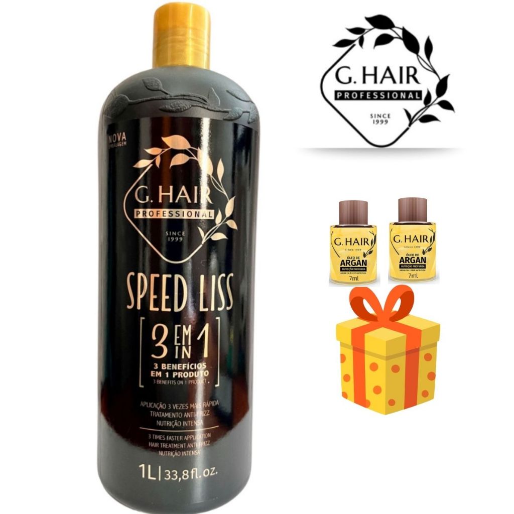 G.HAIR PROGRESSIVA SPEED LISS 3 EM 1 1L + 2 OLEO GRATIS GHAIR 7ML