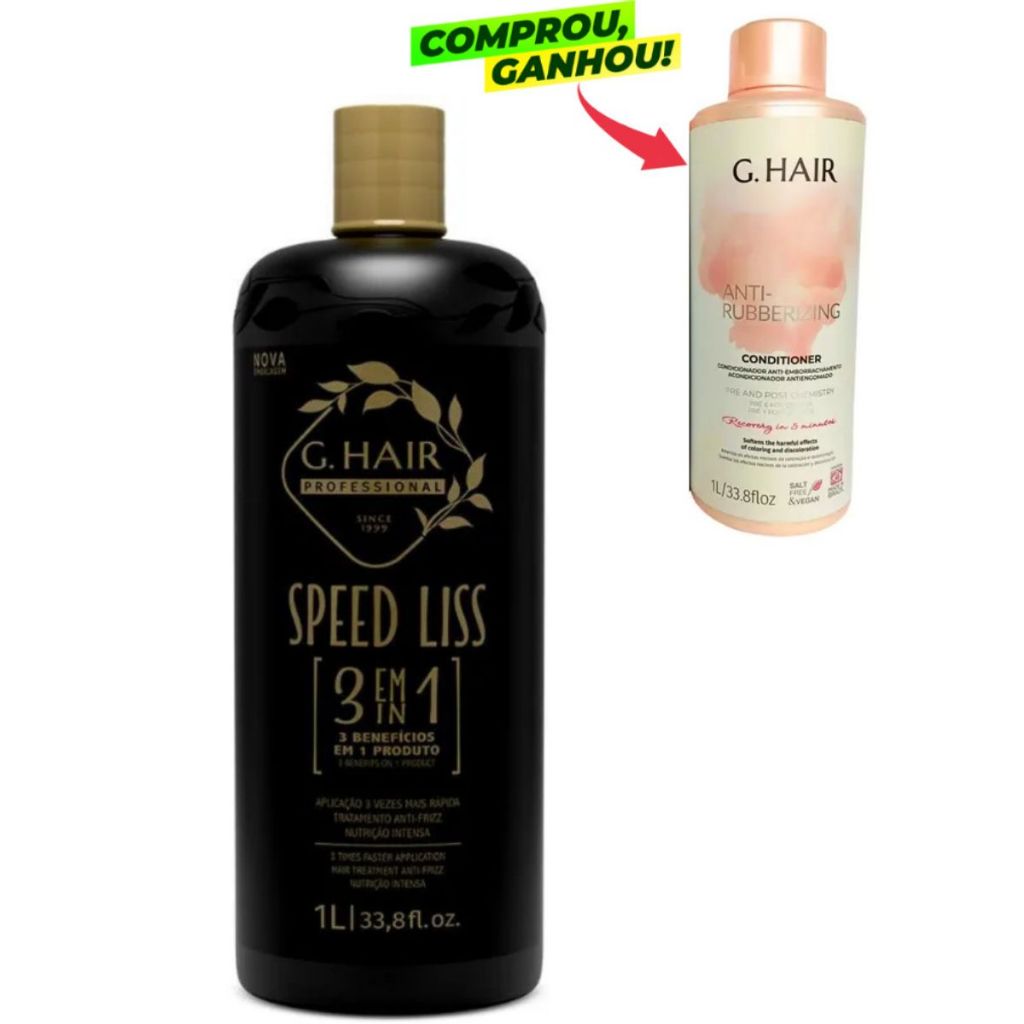 Escova Progressiva G.hair Speed Liss 3 em 1 Litro+condicionador Antiemborrachamento 1l