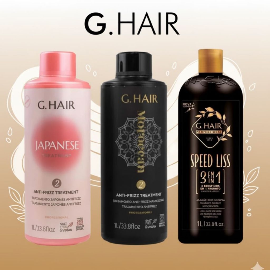 GHAIR ESCOVA PROGRESSIVA JAPONESE PASSO 2 + ESCOVA PROGRESSIVA MOROCCAN PASSO 2 + PROGRESSIVA SPEED LISS 3 EM 1 3X1L
