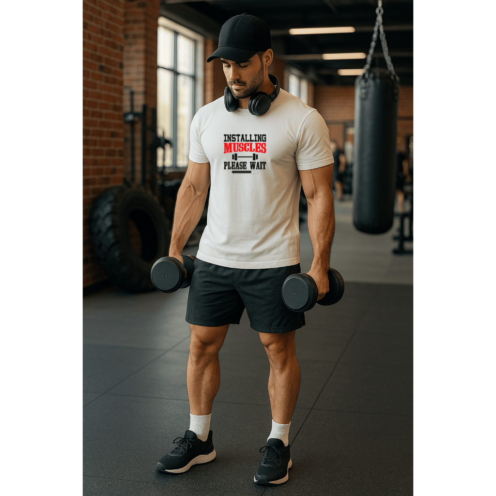Camiseta Masculina Tradicional Manga Curta - Installing Muscles Algodão 100%