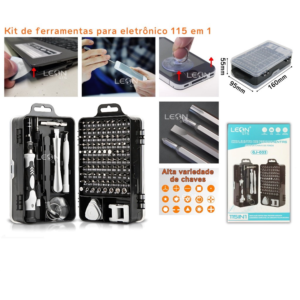Kit Ferramentas 115 Peças Jogo Mini Chaves Precisão Multiuso Celular Notebook Tablet GJ-033