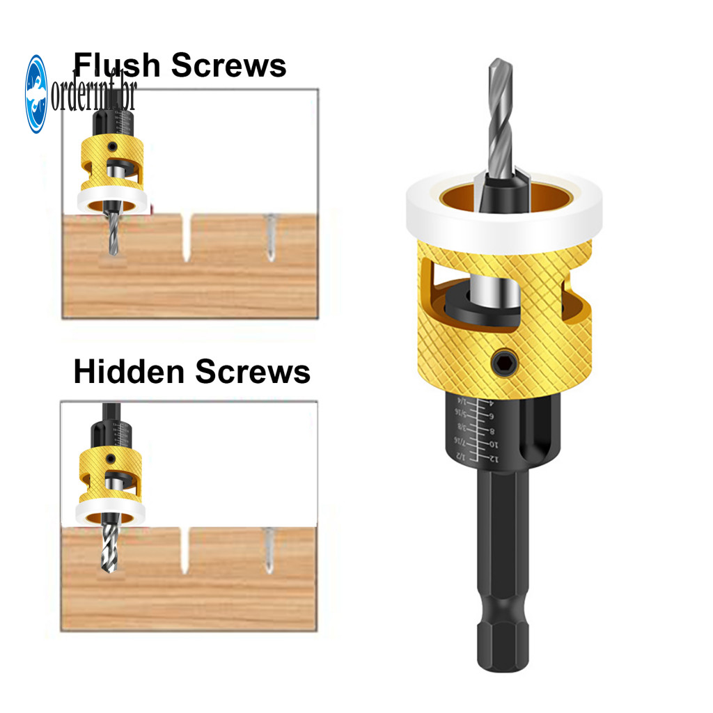 Adjustable Depth Drill Bits Wood Drilling Countersink Set with Aluminum 5 Dual-flute Tct Alloy Hole Kit Includes for