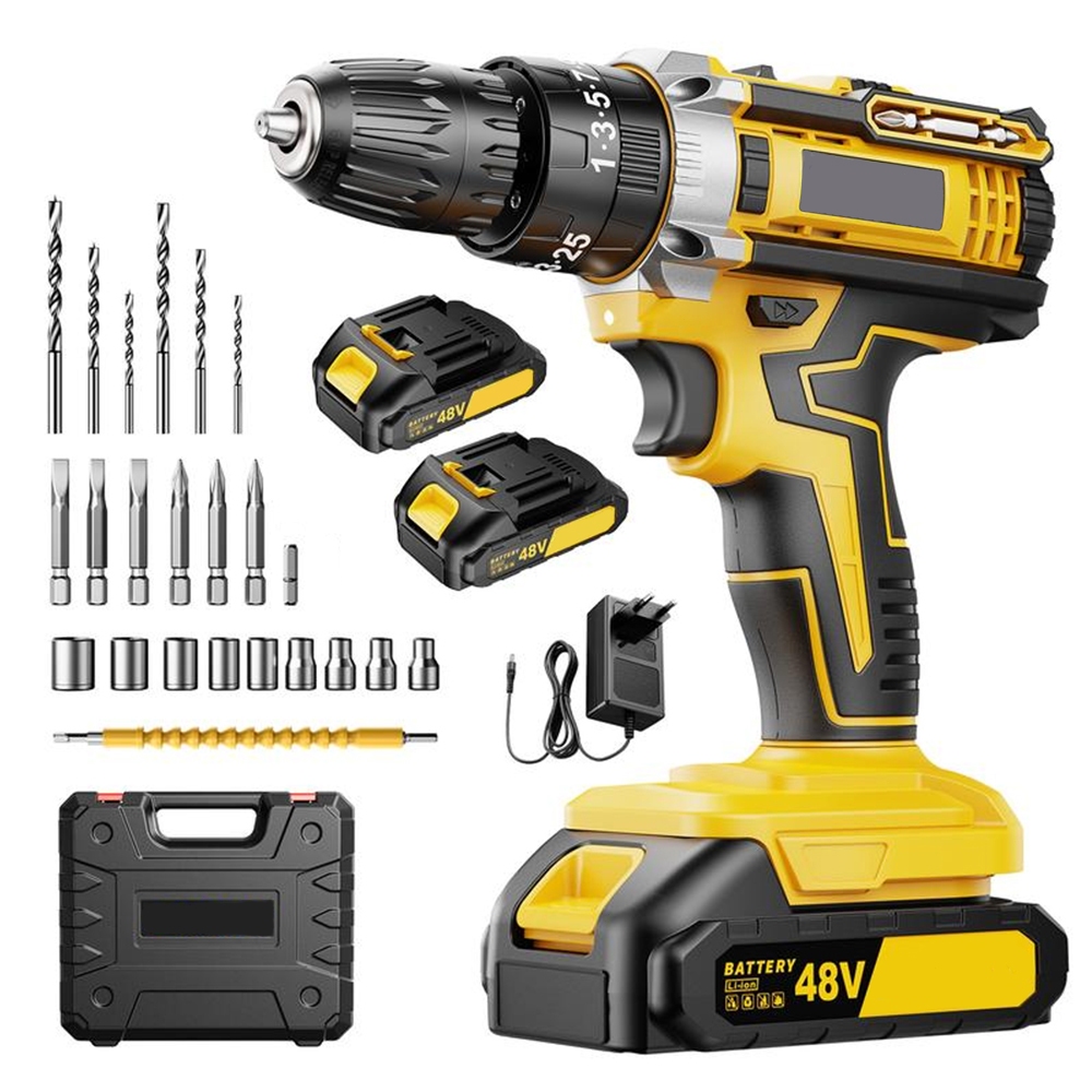 48V Screwdriver/Drill Kit, Includes Toolbox, Two Batteries, and 28-Piece Tool Set