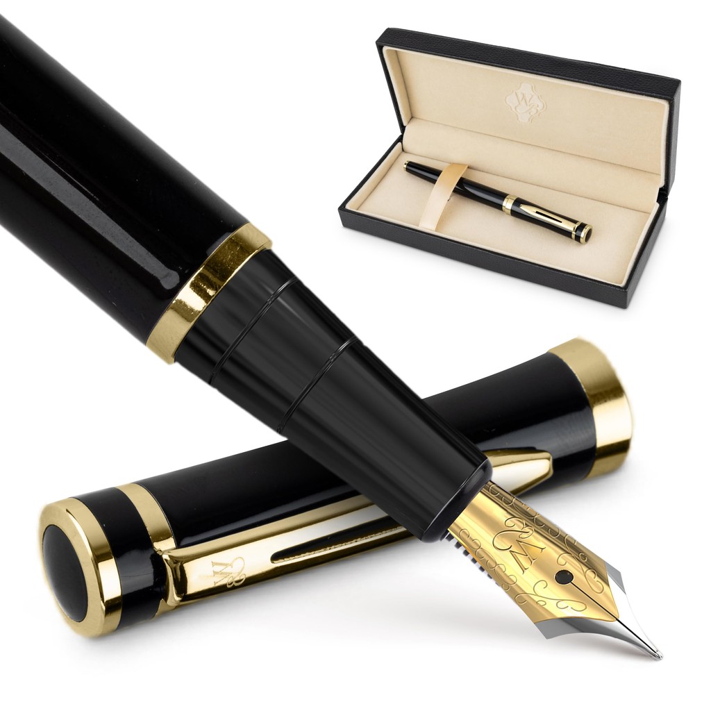 Wordsworth & Black Fountain Pen Set, Medium Nib, includes 6 ink cartridges and a refill converter, gift case, suitable f