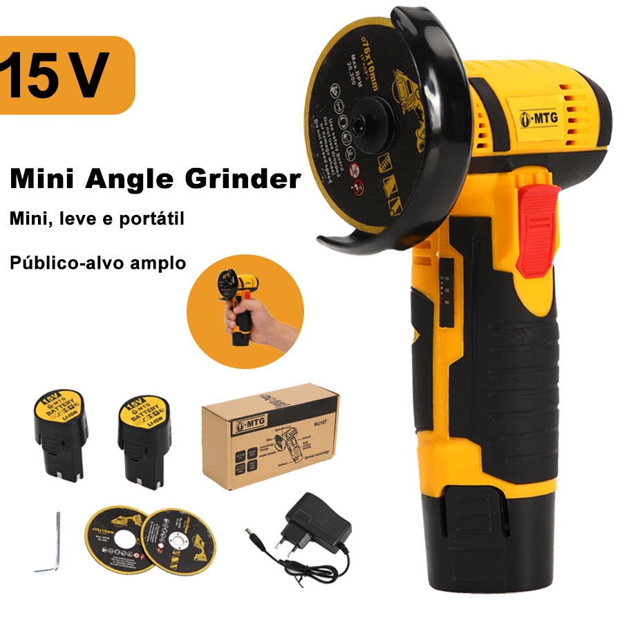 Cordless Angle Grinder 19500 RPM  2 Batteries 15V Professional Cutting, Sanding and Polishing