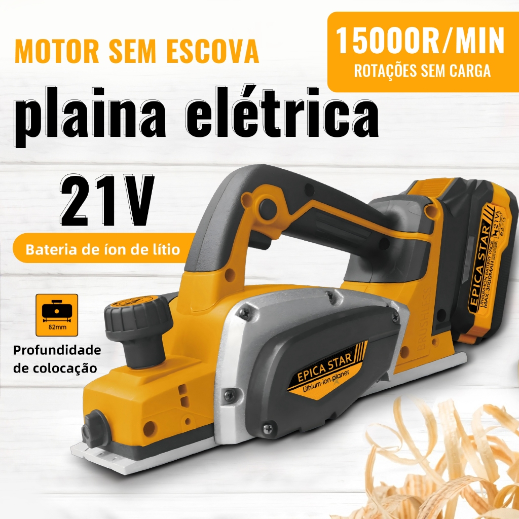 【Frete Rápido】Professional Electric Planer 21V 15000rpm - 82mm Cutting, Brushless, 2 3000mAh Batteries