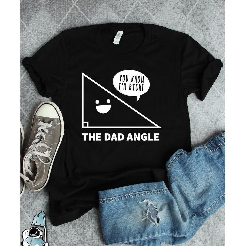 Camiseta Masculina Manga Curta Preta De Algodão, Estampa The Dad Angle Triângulo Reto Piada Divertida Tema Matemático Ba
