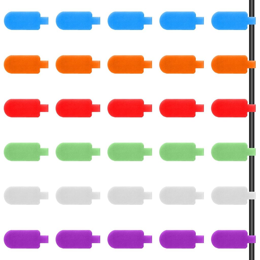 30 Pcs Multi Color Cable Labels, Reusable Cable Cord Wire Labels Write-On Tags for Wire Management Identification, Nylon