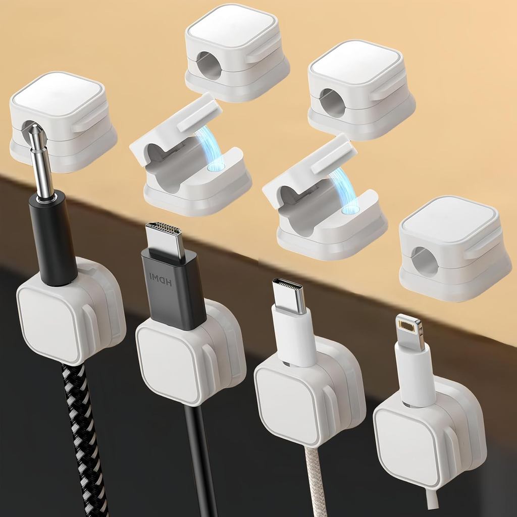 10 Pack Magnetic Cable Clips,Adjustable and Convenient Cable Management,Wire Holder Organizer,Conceal or Arrange Phone U