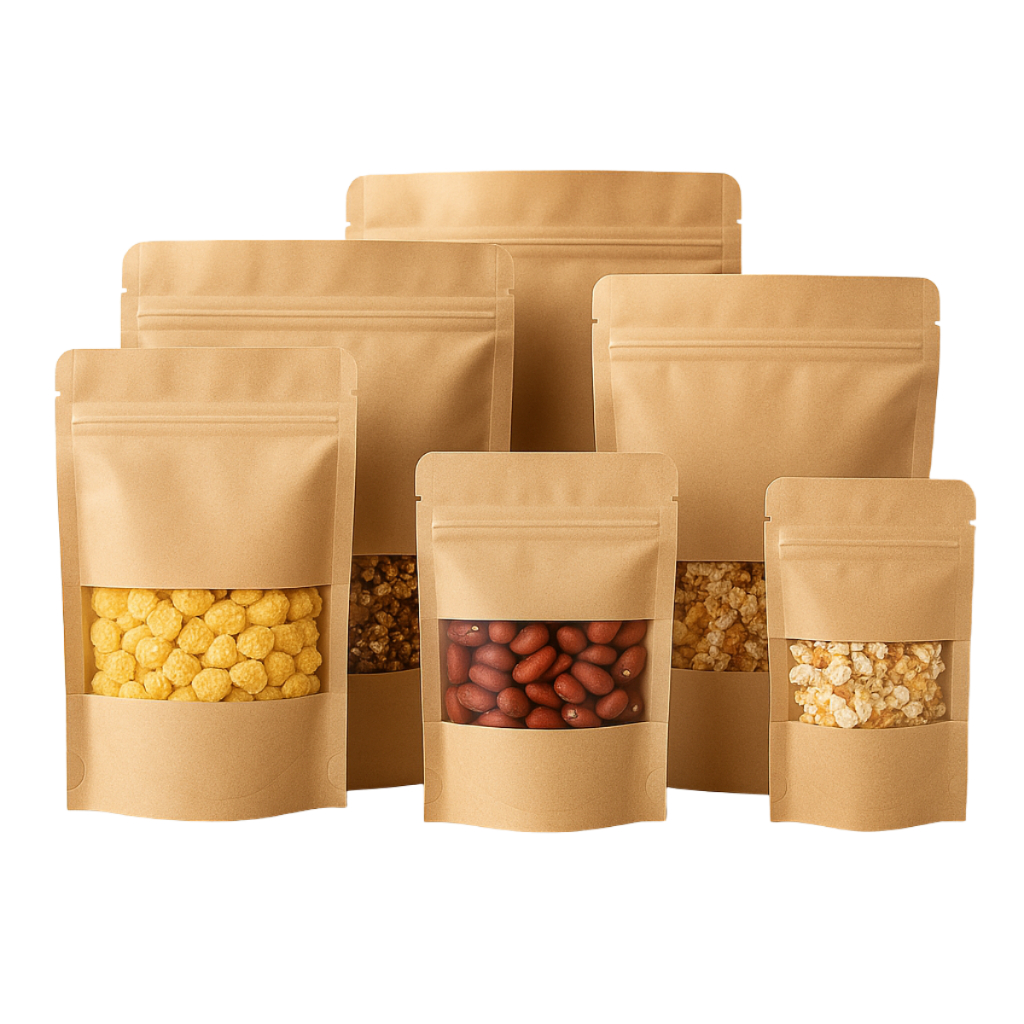 Saco Stand Up Pouch Kraft Com Visor Zip Hermético C/50 Unidades Armazenamento de Alimentos Grãos