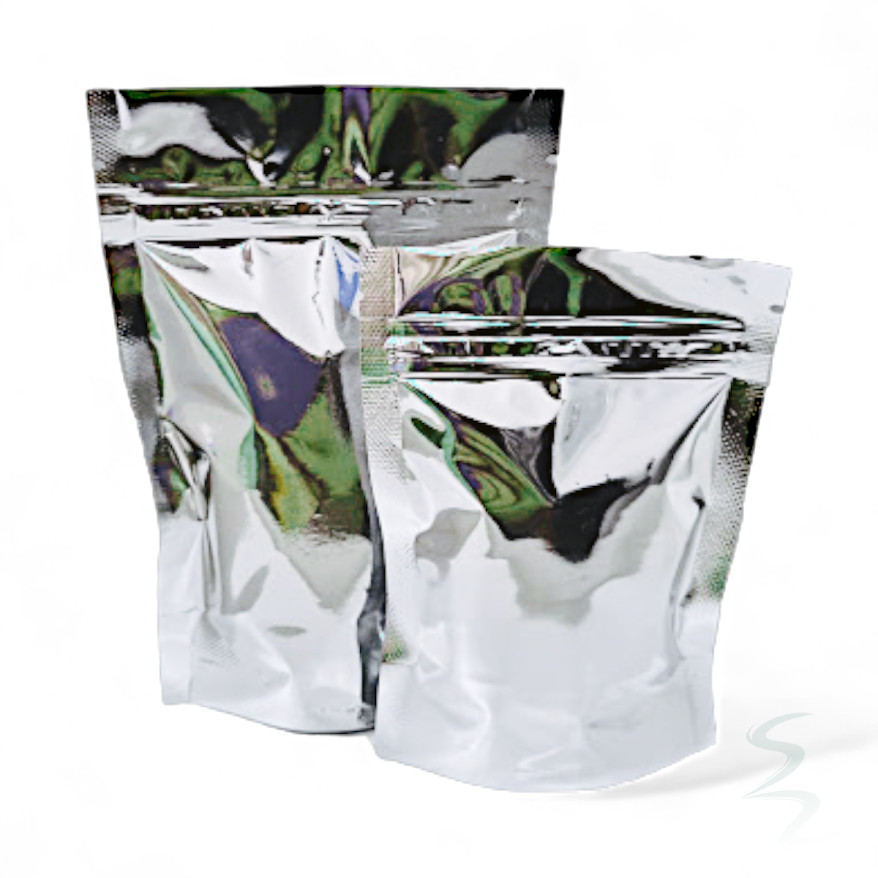 Kit 50 Sacos Laminados Metalizados Prata Stand Up Pouch 1900 ml (20x27 cm) com Fecho Zip - Ideal para Alimentos