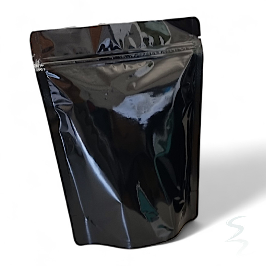 Kit 50 Embalagens Sacos Stand Up Pouch Preto Metalizado Brilhante com Fecho Zíper 12x19 - 350ml - Funcional e Moderna