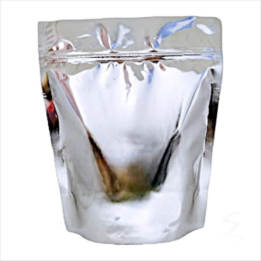 Kit 50 Sacos Laminados Metalizados Prata Stand Up Pouch 1100 ml (17x23 cm) com Fecho Zip - Ideal para Alimentos
