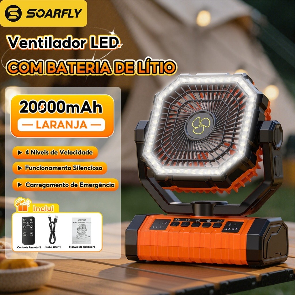 Portable rechargeable fan, 20000mAh power bank with LED, adjustable hanging angle, premium travel quality