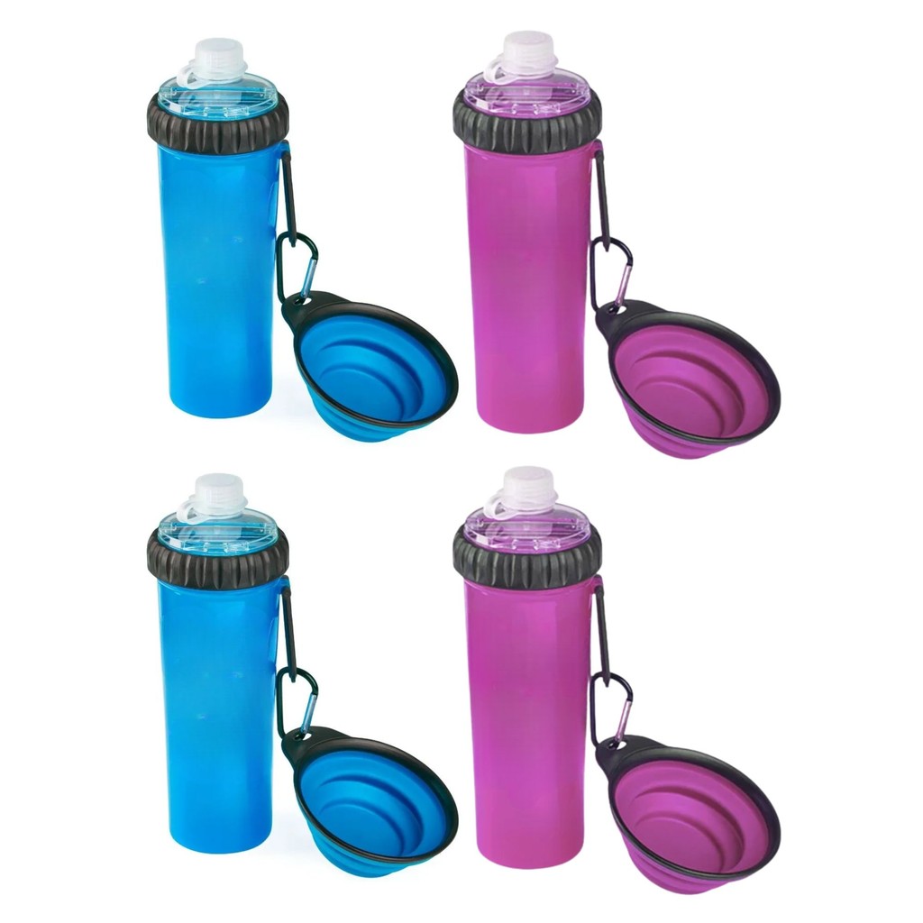 Kit 4 Dispenser Portátil Comedouro E Bebedouro Plastico BPA Free 3 em 1 Azul E Rosa