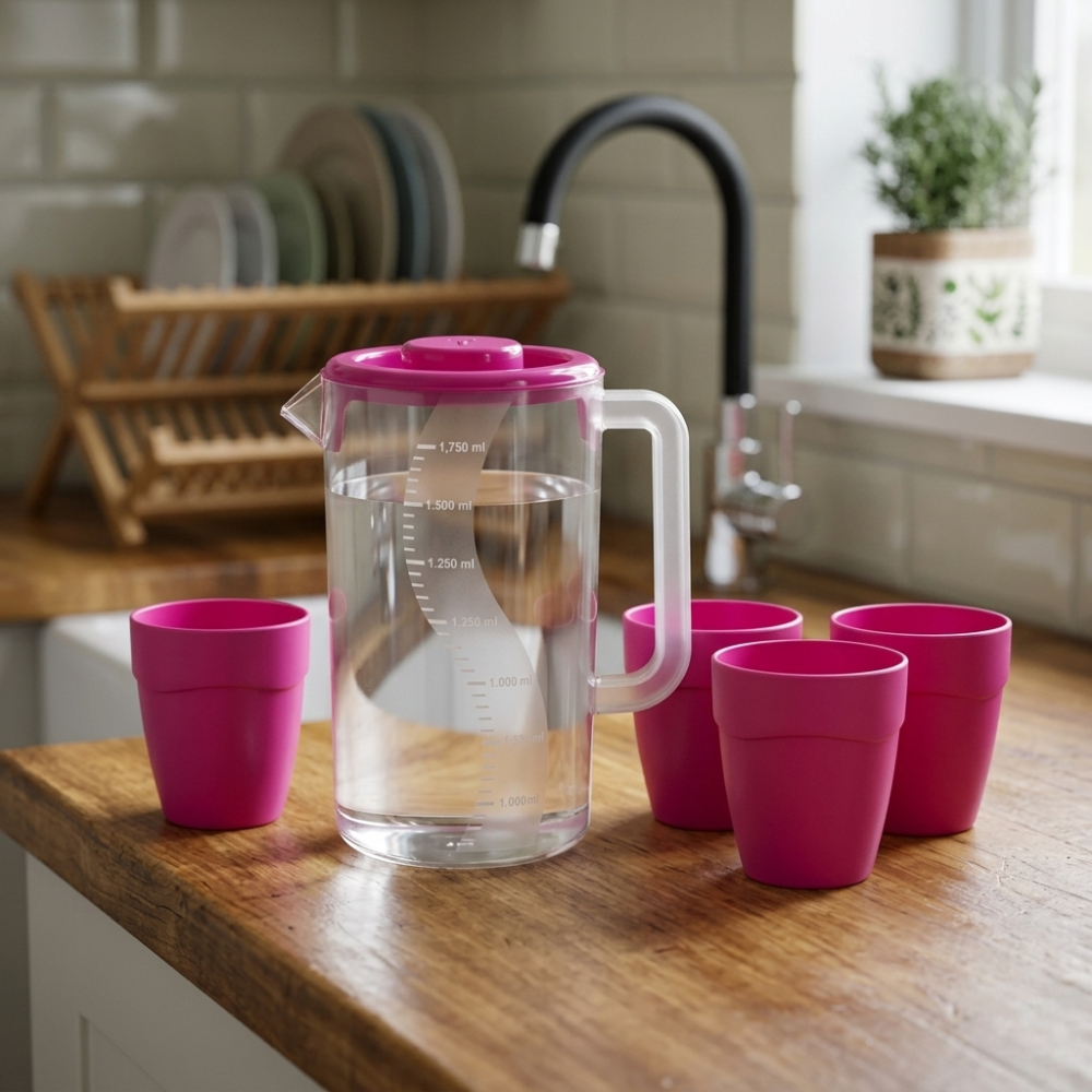 Conjunto Jarra 1,75l + Copo Plástico Suco Tampa Kit Bebida Resistente Portátil