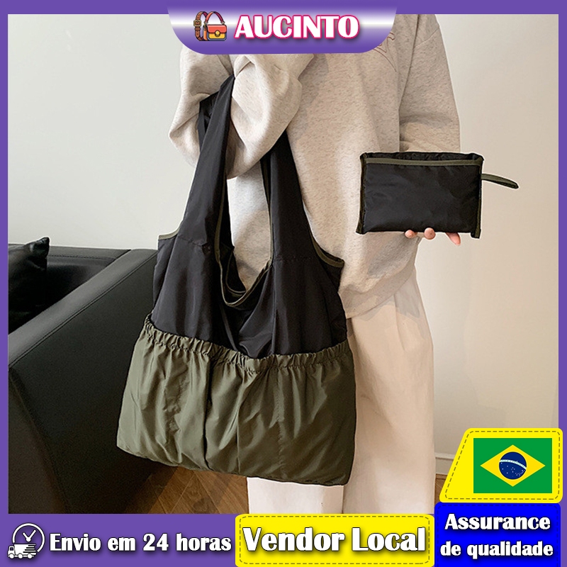 Aucinto Bolsa de Ombro Dobrável Casual Grande Capacidade Zíper Commuter All-Match Bolsa Sacola