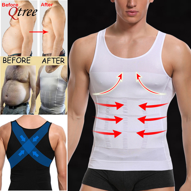 Qtree Masculino Emagrecimento Corpo Shaper Cintura Trainer Colete Camisa De Compressão No Peito Abs Abdômen Barriga Cont